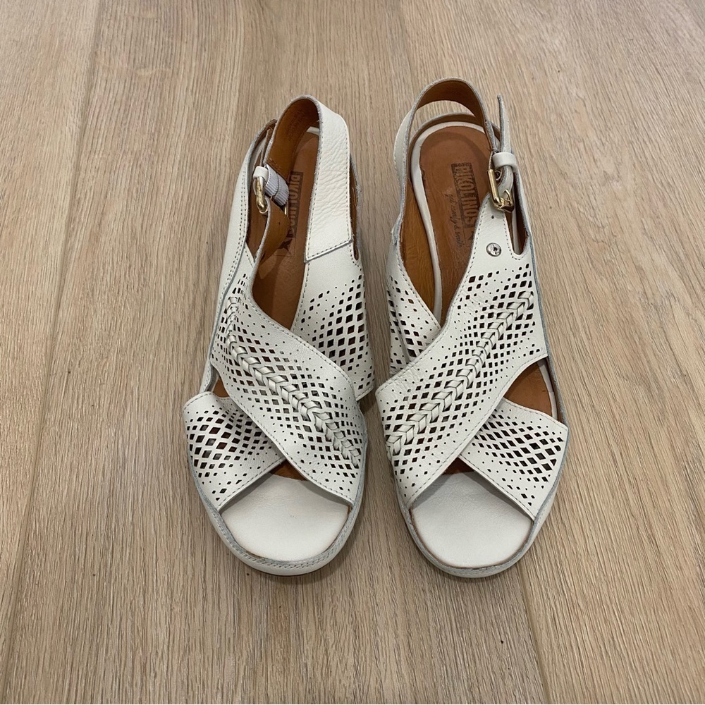 PIKOLINOS White Perforated Leather Slingback Sandals